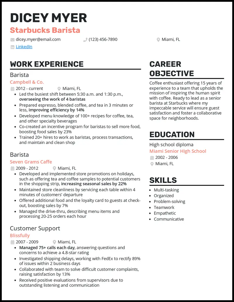 starbucks cv example - How to make Starbucks look good on resume